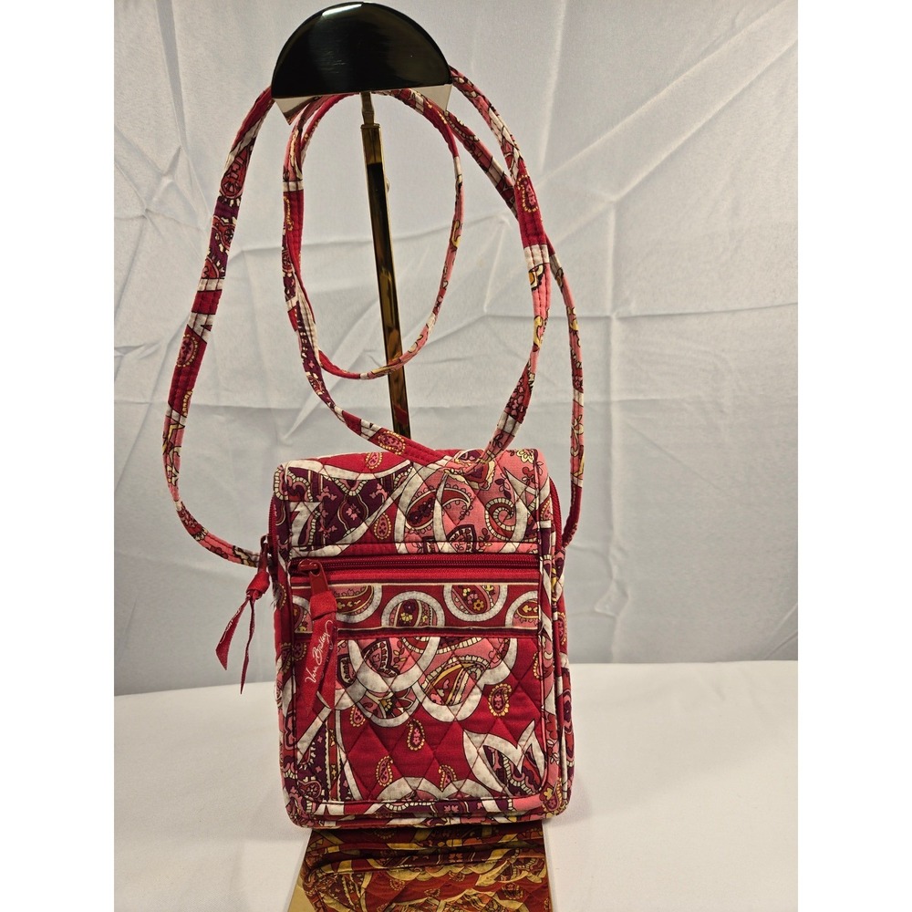 Vera Bradley Red Paisley Quilted Cotton Crossbody Bag with ID Window